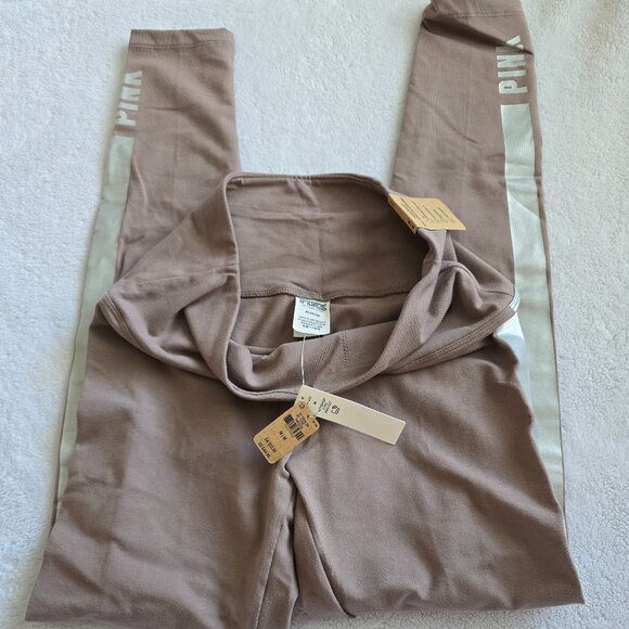 NWT VS PINK M High Waist Full Length Legging Light Mauve w/Silver stripe - Picture 5 of 6
